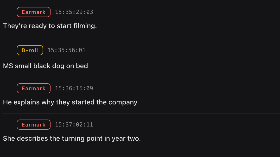 Reviewing marked moments before building the timeline